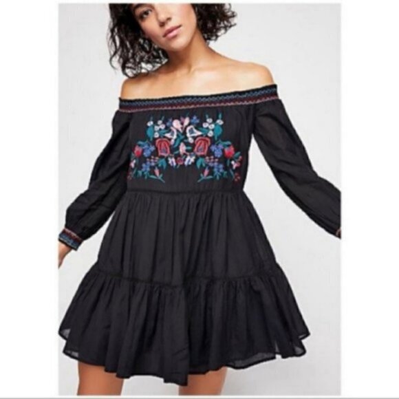 NWT Free People off the shoulder Mini gypsy Dress festival embroidered - Picture 2 of 10